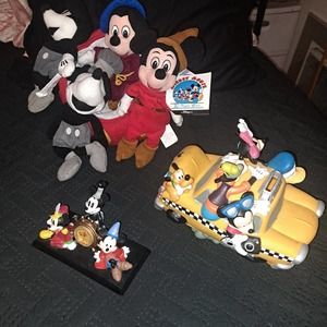 Mickey Mouse & Friends NWT- Plush Bean Bag 75th Anniv Set-Fab 5 Bank-Clock